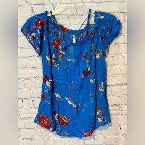 Xhilaration Blue Puff Sleeve Ruffled Blouse